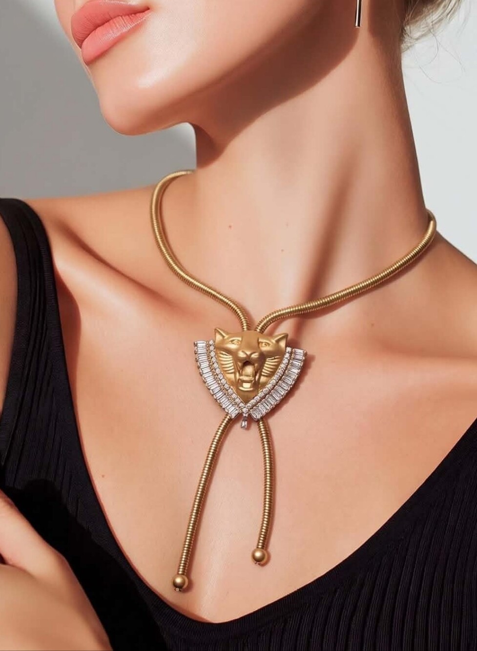 Oak & Ivy Boutique Gold Tone & Rhinestones Tiger  Necklace 15.5-18.5" NWT